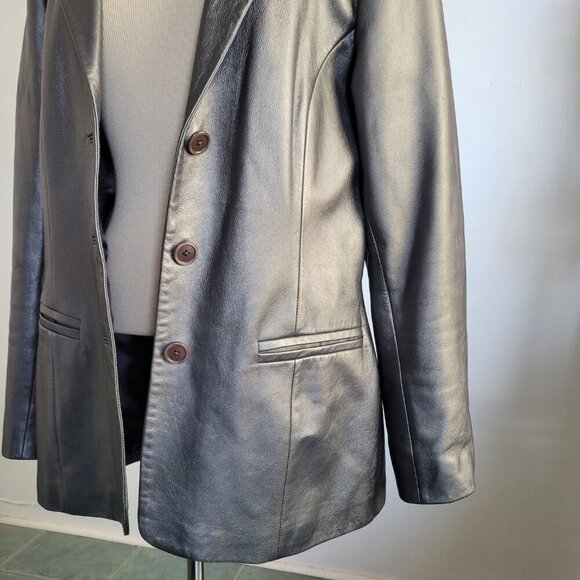 BUY AS IS: Willi Smith Silver Faux Leather Jacket/Blazer (Size: M) - Picture 6 of 16